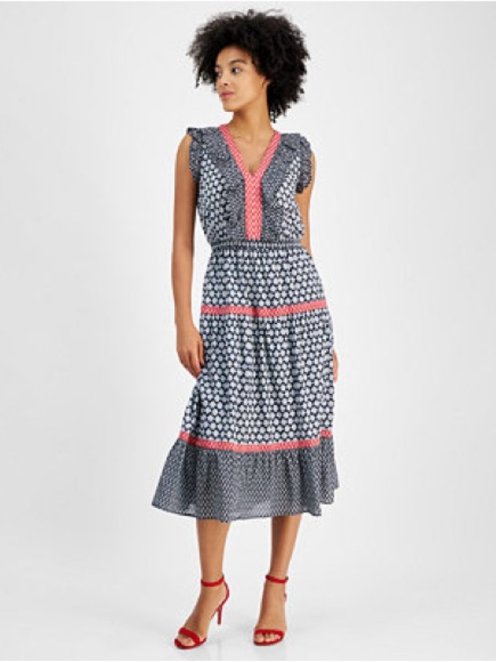 Nautica 4th of July Nautical Midi Dress L Boho‎ Coastal Resort Sailing NWOT